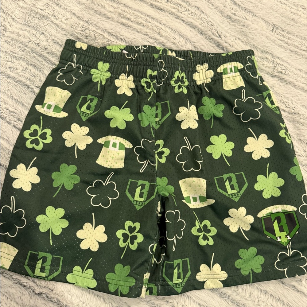 Baseball Lifestyle 101 Green Shamrock Print Athletic Shorts